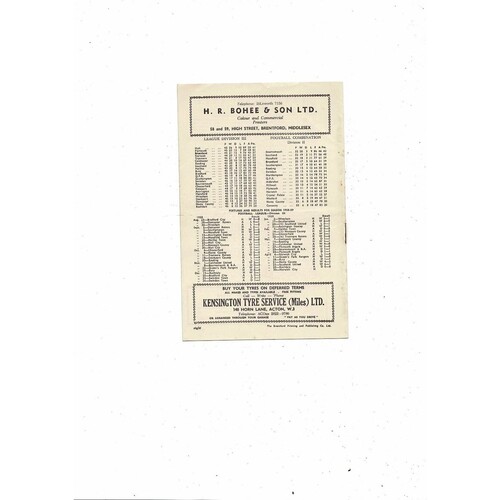 1958/59 Brentford v Norwich City Football Programme
