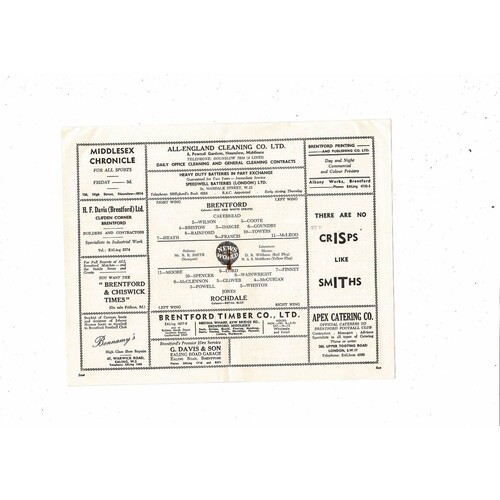 1958/59 Brentford v Rochdale Football Programme