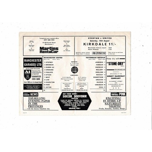 1967 Manchester United v Tottenham Hotspur Charity Shield Football Programme