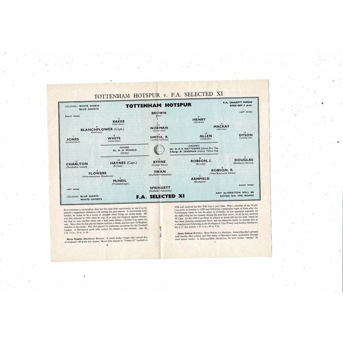 1961 Tottenham Hotspur v FA Select X1 Charity Shield Football Programme