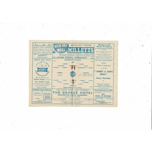 1962/63 Aldershot v Brentford Football Programme