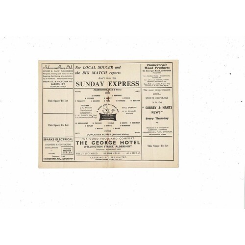 1963/64 Aldershot v Doncaster Rovers Football Programme