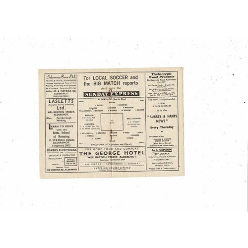 1964/65 Aldershot v Bradford City Football Programme