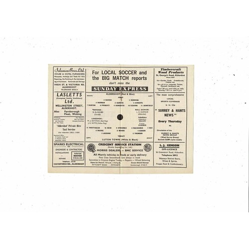 1965/66 Aldershot v Luton Town Football Programme