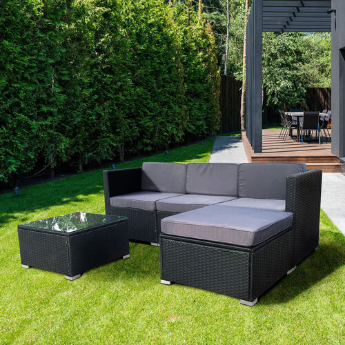 Rattan Garden Furniture Outdoor 5pcs Patio Sofa Set chairs Table (Rupert Black)