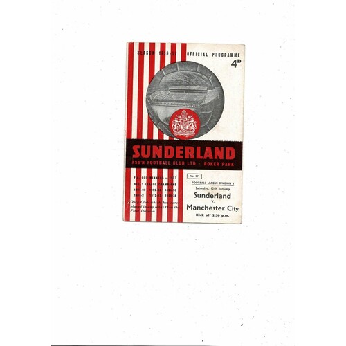 1956/57 Sunderland v Manchester City Football Programme