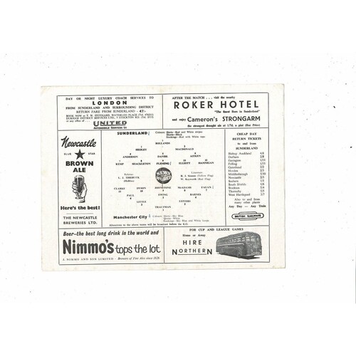 1956/57 Sunderland v Manchester City Football Programme