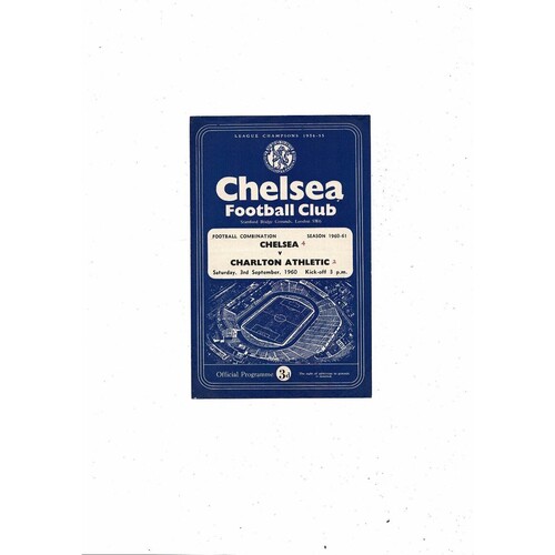 Chelsea v Charlton Athletic Football Combination Programme 1960/61