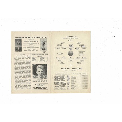 Chelsea v Charlton Athletic Football Combination Programme 1960/61