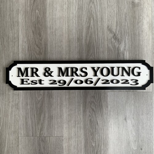 Contemporary Mr & Mrs Wedding Street Sign – 3D Wooden Plaque