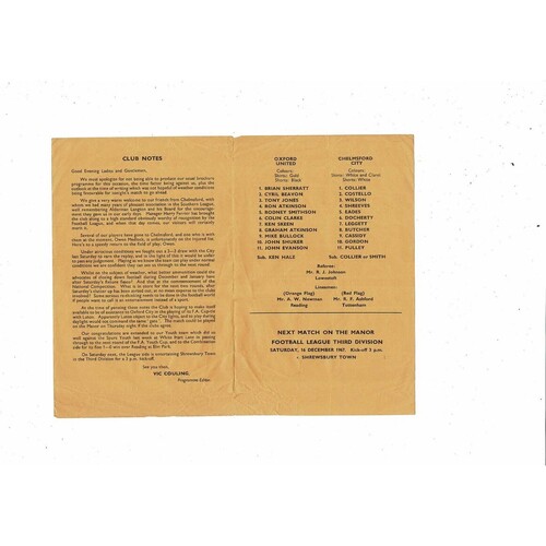 Oxford United v Chelmsford City FA Cup Replay Football Programme 1967/68