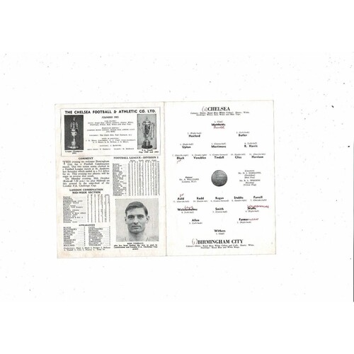 Chelsea v Birmingham City Football Combination Programme 1961/62