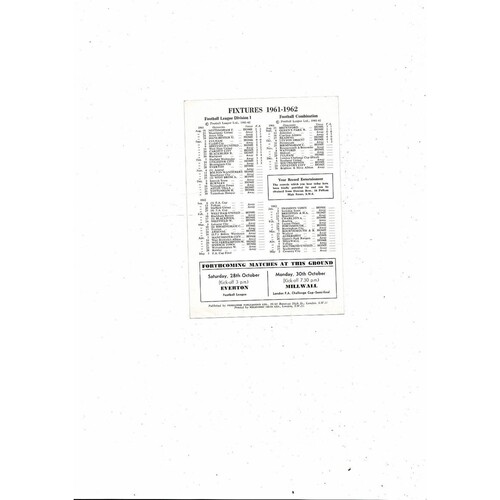 Chelsea v Birmingham City Football Combination Programme 1961/62