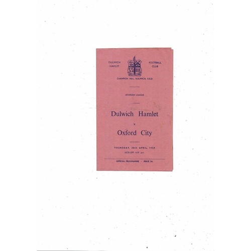 1958/59 Dulwich Hamlet v Oxford City Isthmian League Football Programme