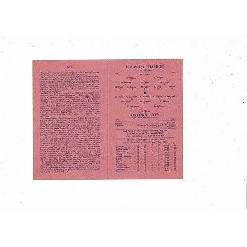 1958/59 Dulwich Hamlet v Oxford City Isthmian League Football Programme