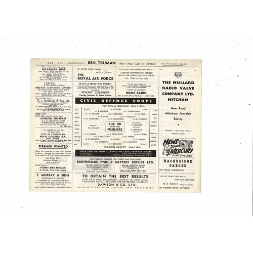 1962/63 Tooting & Mitcham v Dulwich Hamlet Isthmian League Football Programme