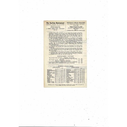 1962/63 Tooting & Mitcham v Dulwich Hamlet Isthmian League Football Programme