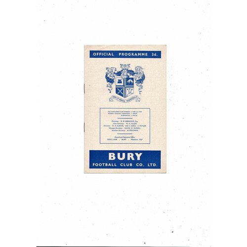 1959/60 Bury v Tranmere Rovers Football Programme