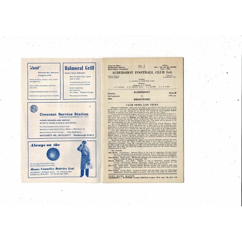 1966/67 Aldershot v Brentford Football Programme + League Review
