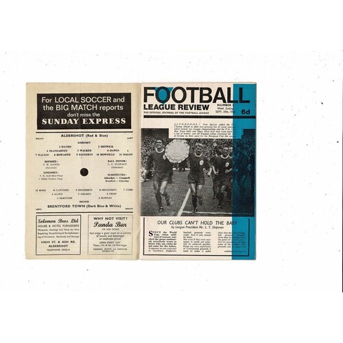 1966/67 Aldershot v Brentford Football Programme + League Review