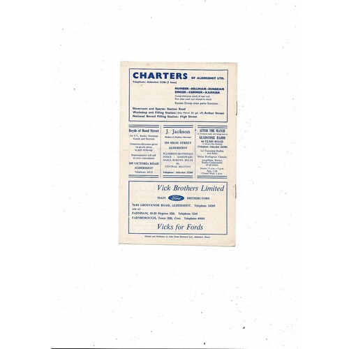 1966/67 Aldershot v Wrexham Football Programme