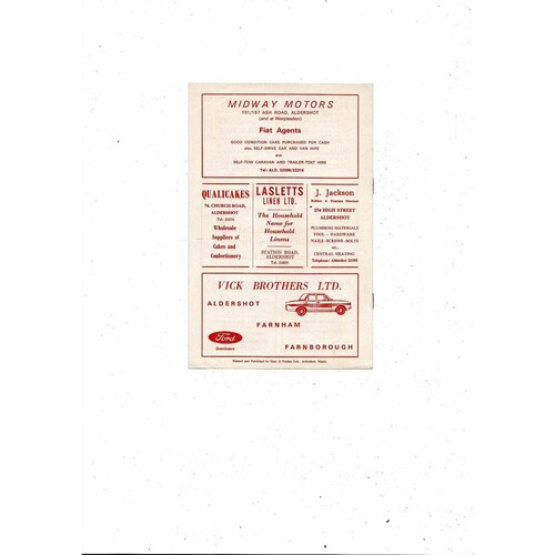 1967/68 Aldershot v Brentford Football Programme