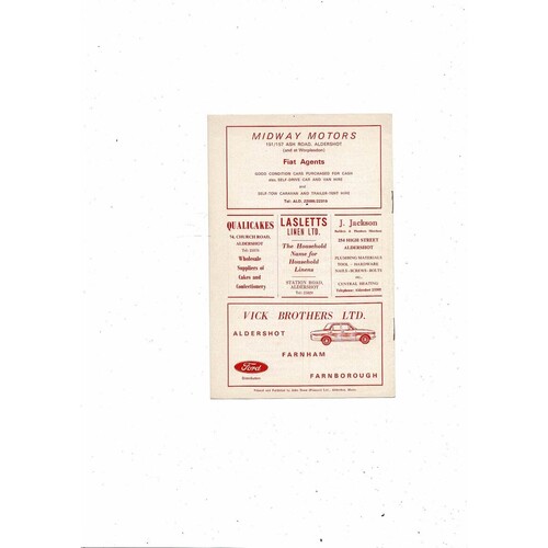 1967/68 Aldershot v Luton Town Football Programme Nov