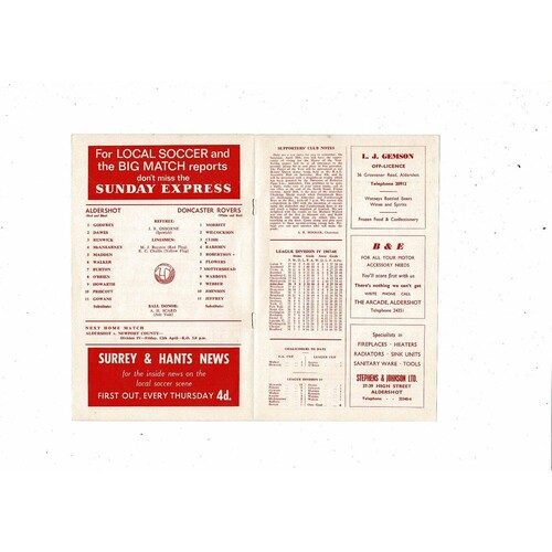 1967/68 Aldershot v Doncaster Rovers Football Programme