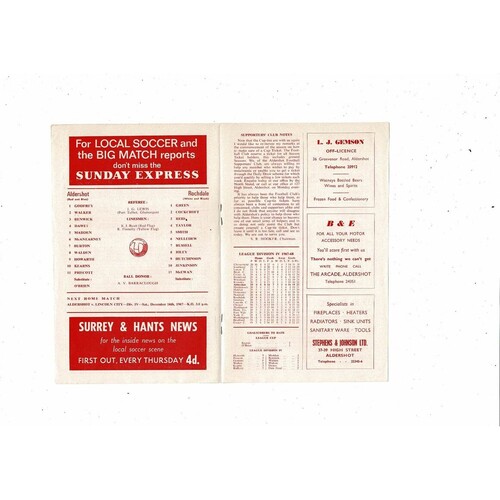 1967/68 Aldershot v Rochdale Football Programme