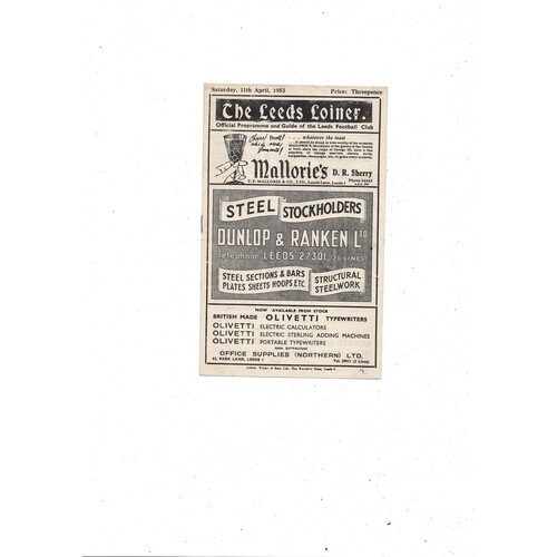 1952/53 Leeds v Huddersfield (11/04/1953) Rugby League Football Programme