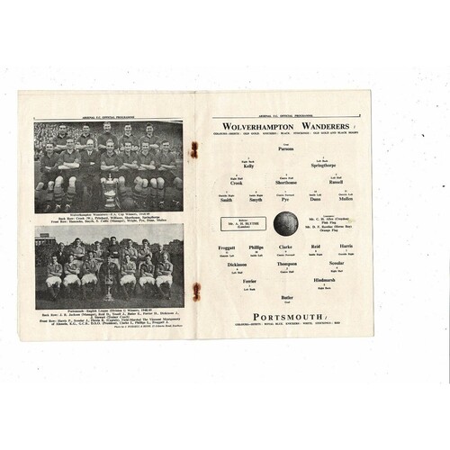 1949 Portsmouth v Wolves Charity Shield Football Programme