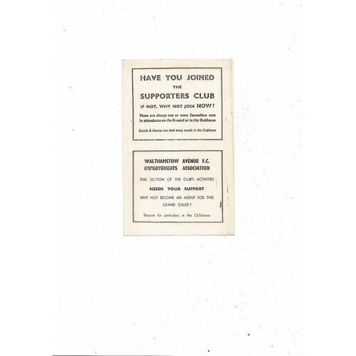 Walthamstow Avenue v Corinthian Casuals Reserves Football Programme 1962/63