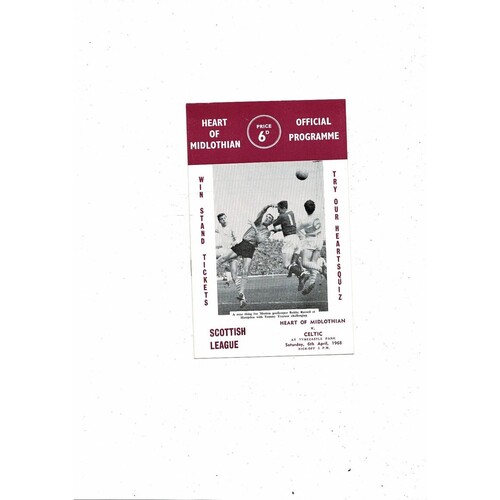 1967/68 Hearts v Celtic Football Programme