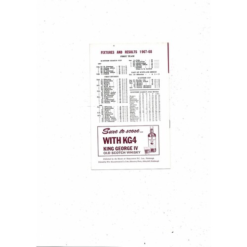 1967/68 Hearts v Celtic Football Programme