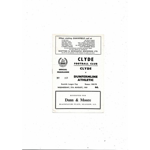 1969/70 Clyde v Dunfermline Athletic Scottish League Cup Football Programme
