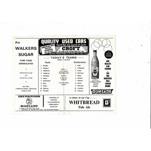 1969/70 Clyde v Dunfermline Athletic Scottish League Cup Football Programme