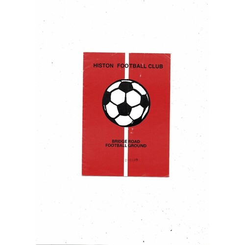 Histon v Arsenal Floodlit Friendly Football Programme 1984/85 4th December