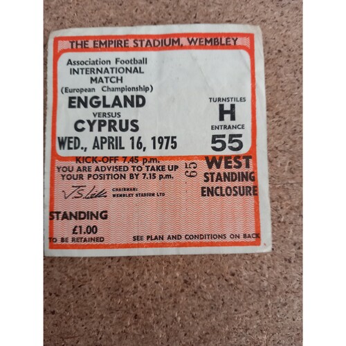 1974/75 England v Cyprus Football Match Ticket
