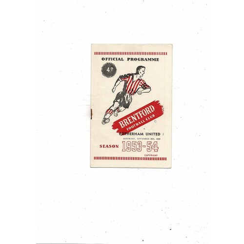 1953/54 Brentford v Rotherham United Football Programme