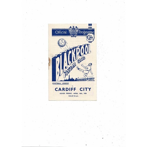 1953/54 Blackpool v Cardiff City Football Programme