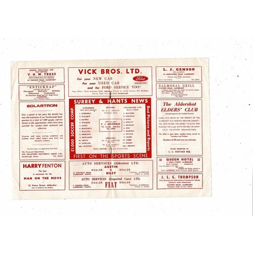 1968/69 Aldershot v Colchester United Football Programme 1st February