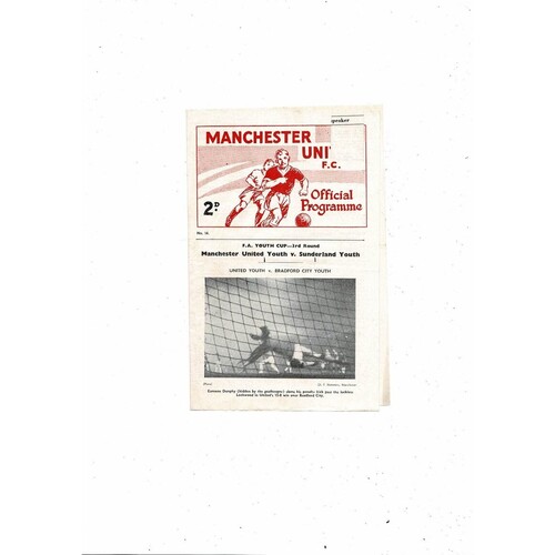 Manchester United v Sunderland FA Youth Cup Football Programme 1962/63