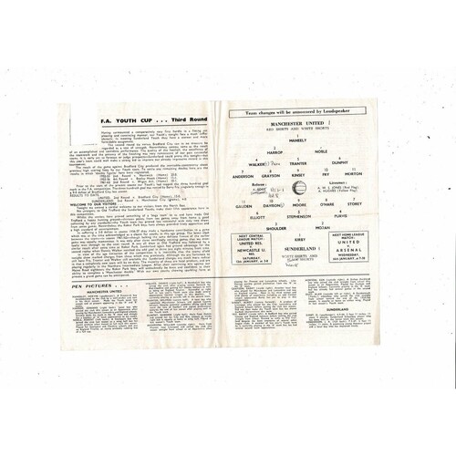 Manchester United v Sunderland FA Youth Cup Football Programme 1962/63