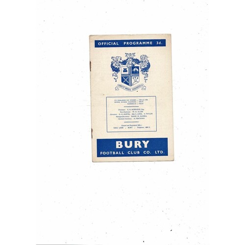 1959/60 Bury v Swindon Town Football Programme 6th February