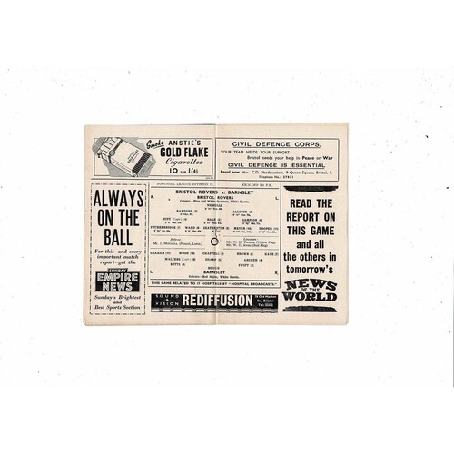 1955/56 Bristol Rovers v Barnsley Football Programme 18th February