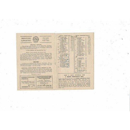 1948/49 Brentford v Cardiff City Football Programme