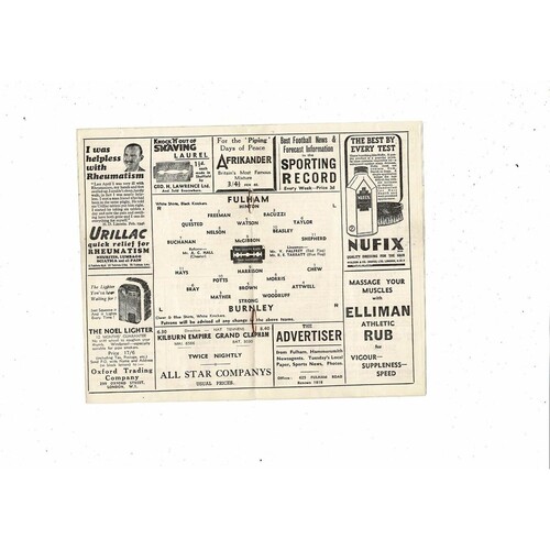 1946/47 Fulham v Burnley Football Programme