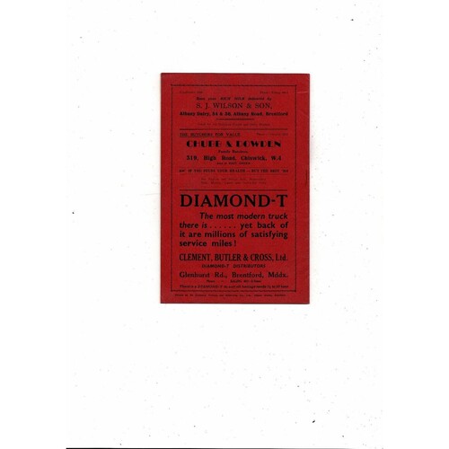 1938/39 Brentford v Bolton Wanderers Football Programme