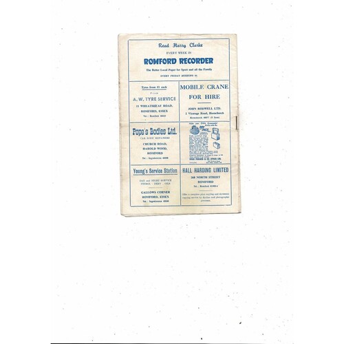 Romford v England Amateur X1 Friendly Football Programme 1962/63