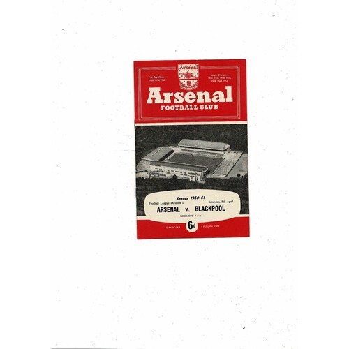 1960/61 Arsenal v Blackpool Football Programme
